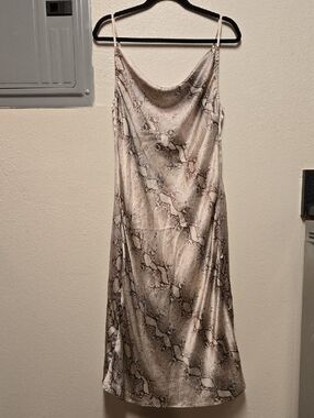 EUC, Fourteen & 9th Snake Print Slip Dress Satin Midi/Maxi Adjustable, Size L